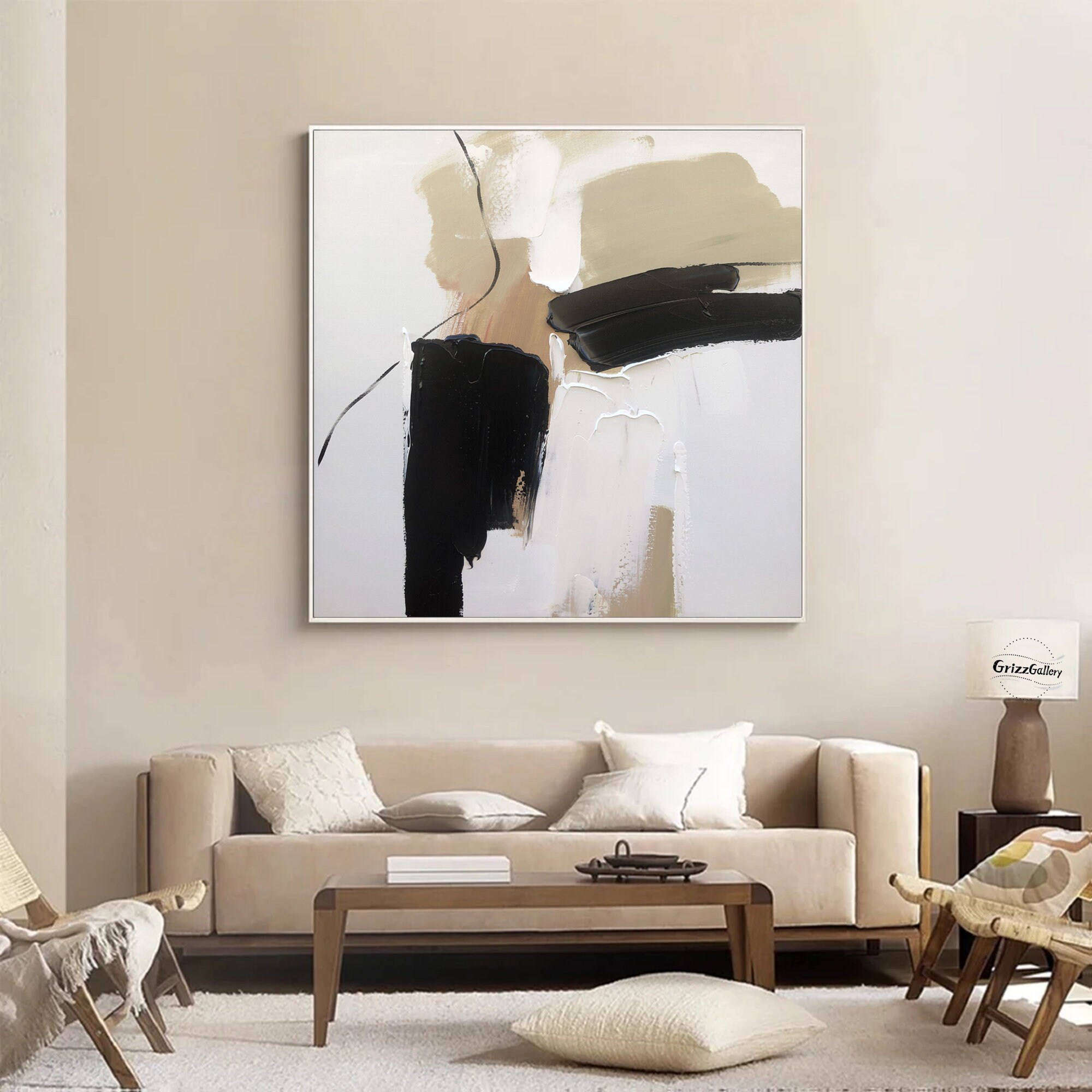 Black and White Texture Abstract Painting Large Minimalist Texture Wall ...