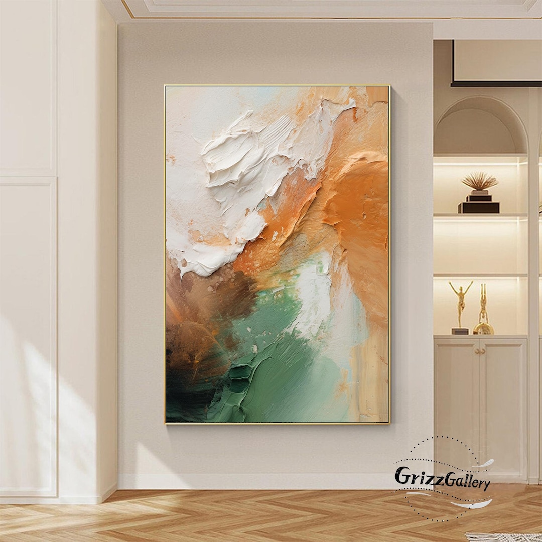 Large Orange and Green Abstract Painting Large Orange Textured Wall Art ...