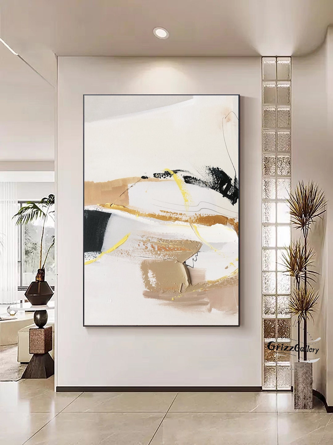 Large Minimalist Abstract Wall Art Beige Canvas Abstract Painting Brown ...