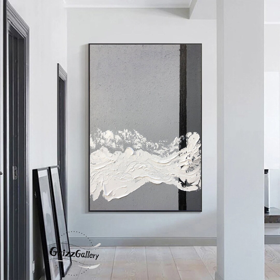 Gray and White Minimalist Texture Painting Gray Home Decor Gray Canvas