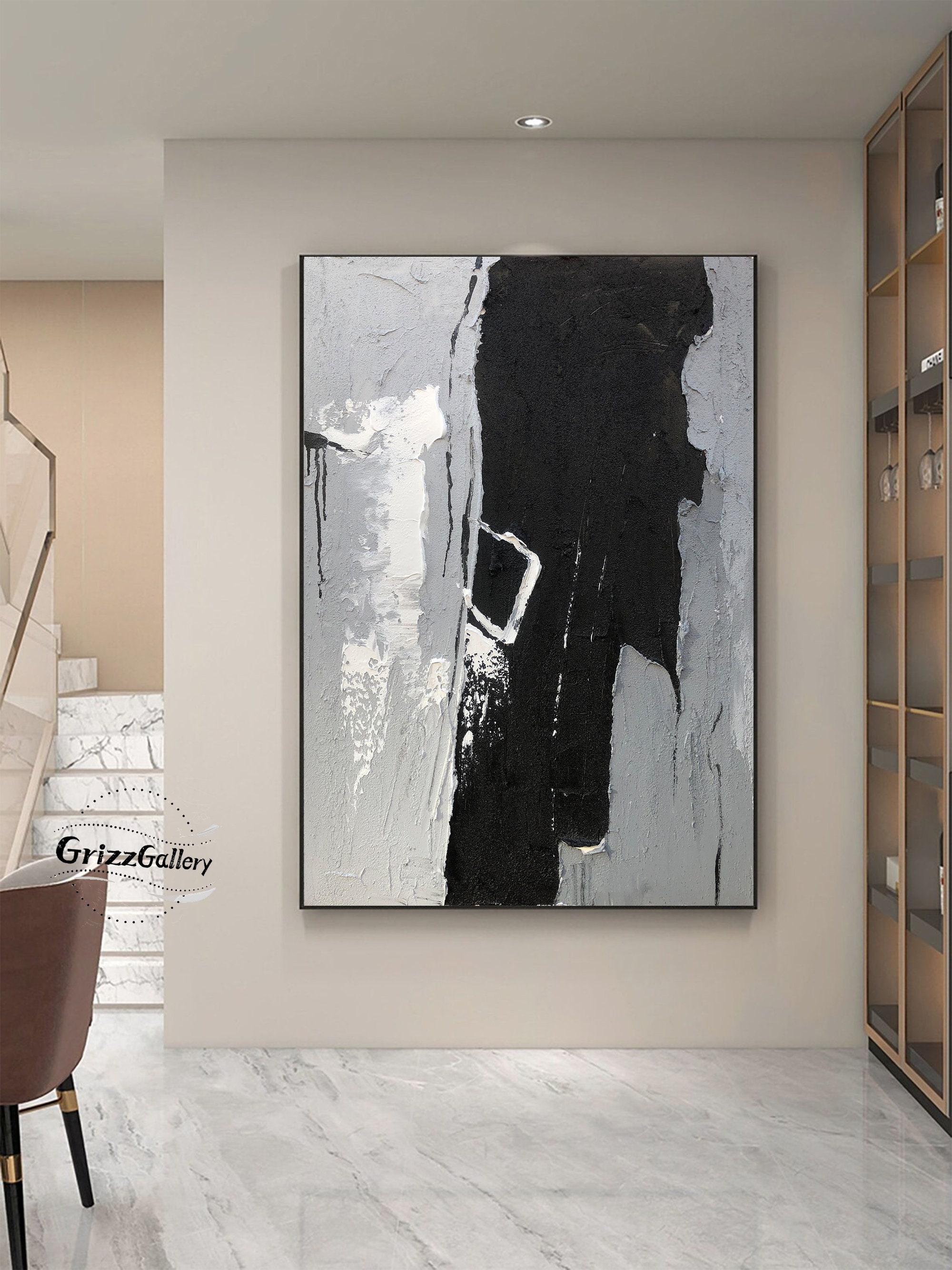 Large Grey Texture Painting Black and Grey Abstract Wall Art - Etsy