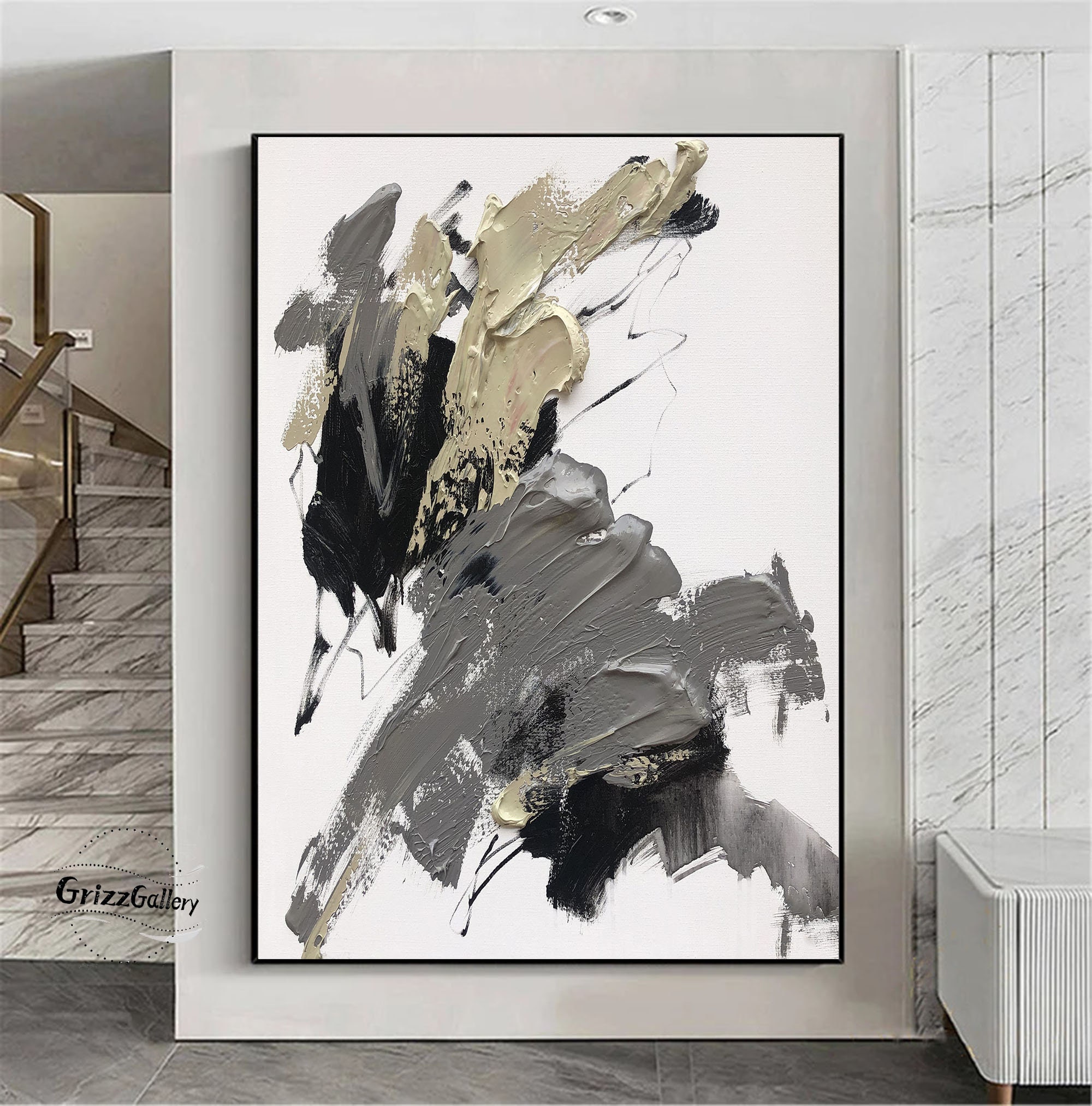 Gray Abstract Texture Art Gray Texture Wall Art Brown Acrylic Painting
