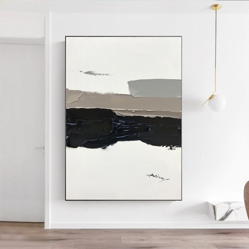 Large Minimalist Abstract Painting Black Minimalist Abstract Art Beige ...