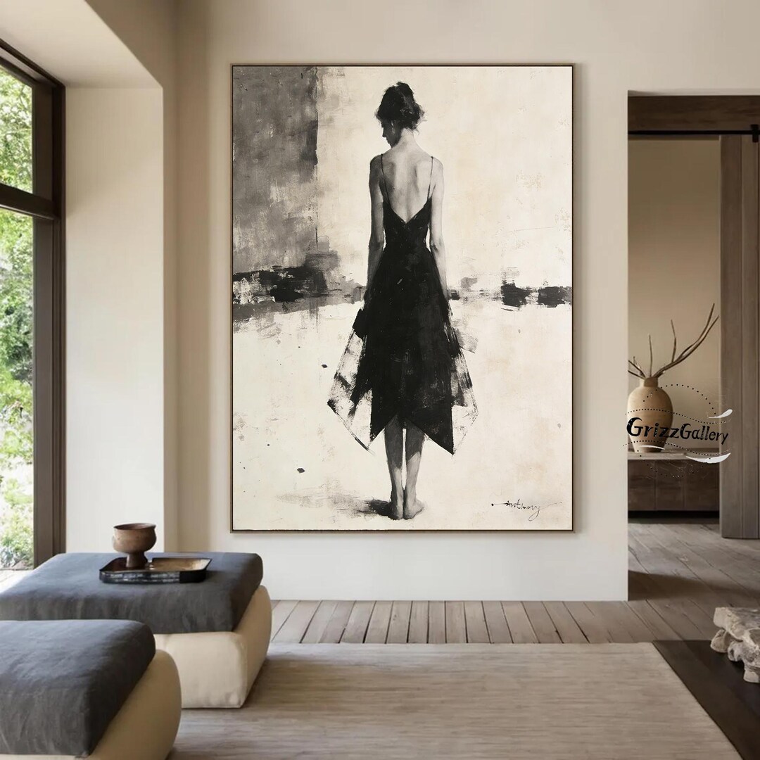 Woman Wabi-sabi Wall Art A Lonely Girl Portrait Abstract Painting ...