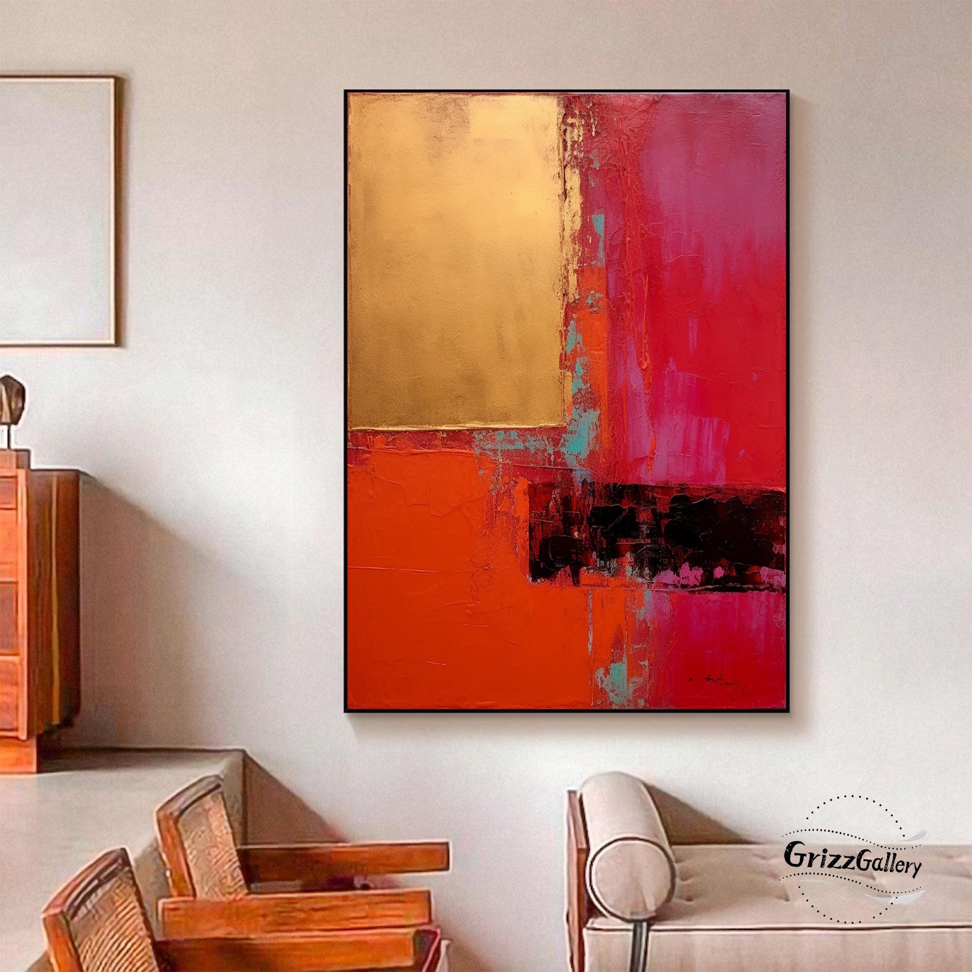 Red Canvas Wall Art Modern Abstract Red Painting Large Textured ...