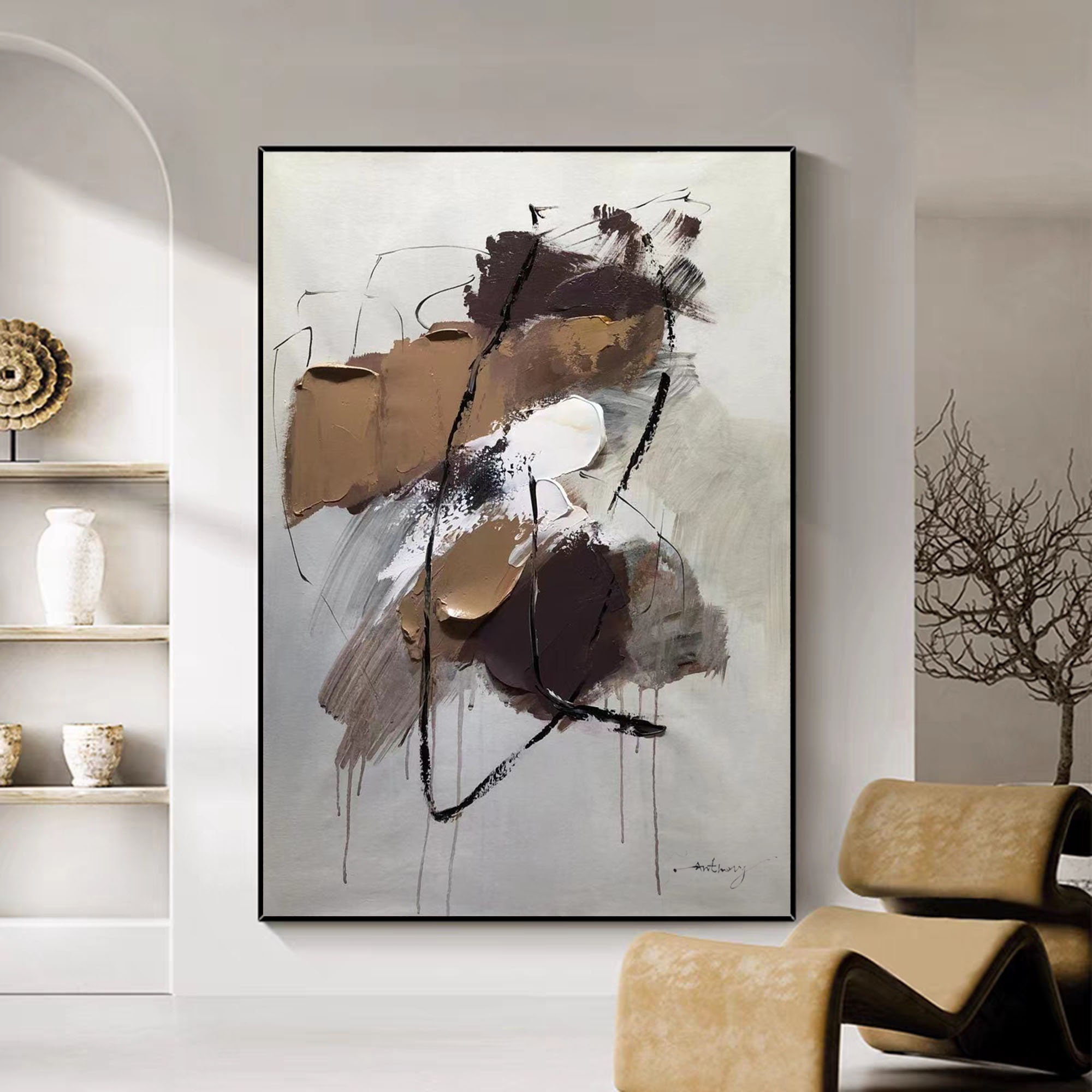 Brown Abstract Texture Wall Art Large Abstract Painting Modern Acrylic