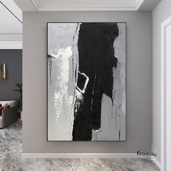 Large Grey Texture Painting Black and Grey Abstract Wall Art - Etsy