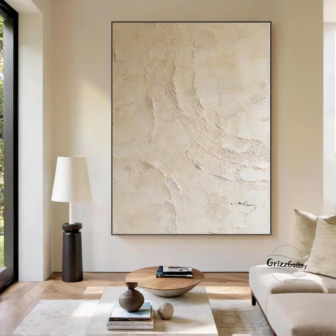 Beige Texture Abstract Neutral Beige Textured Abstract Painting, Modern Beige Canvas Art ...