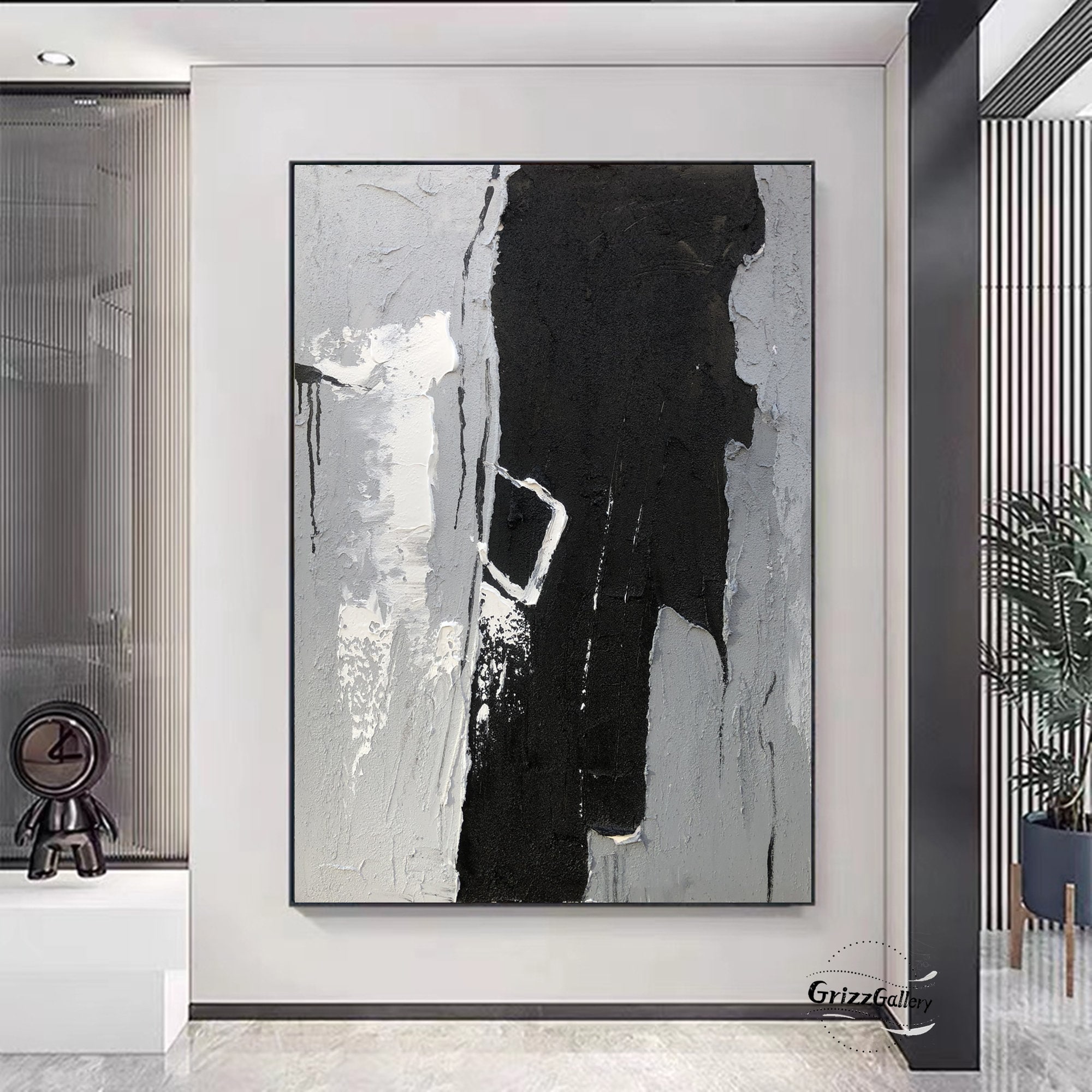 Large Grey Texture Painting Black and Grey Abstract Wall Art - Etsy
