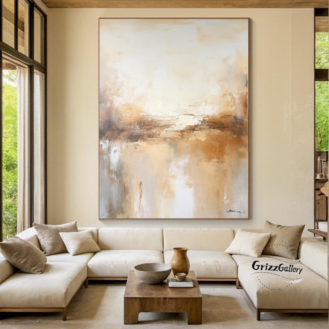 Brown and Beige Abstract Wall Art Beige Minimalist Painting Neutral ...