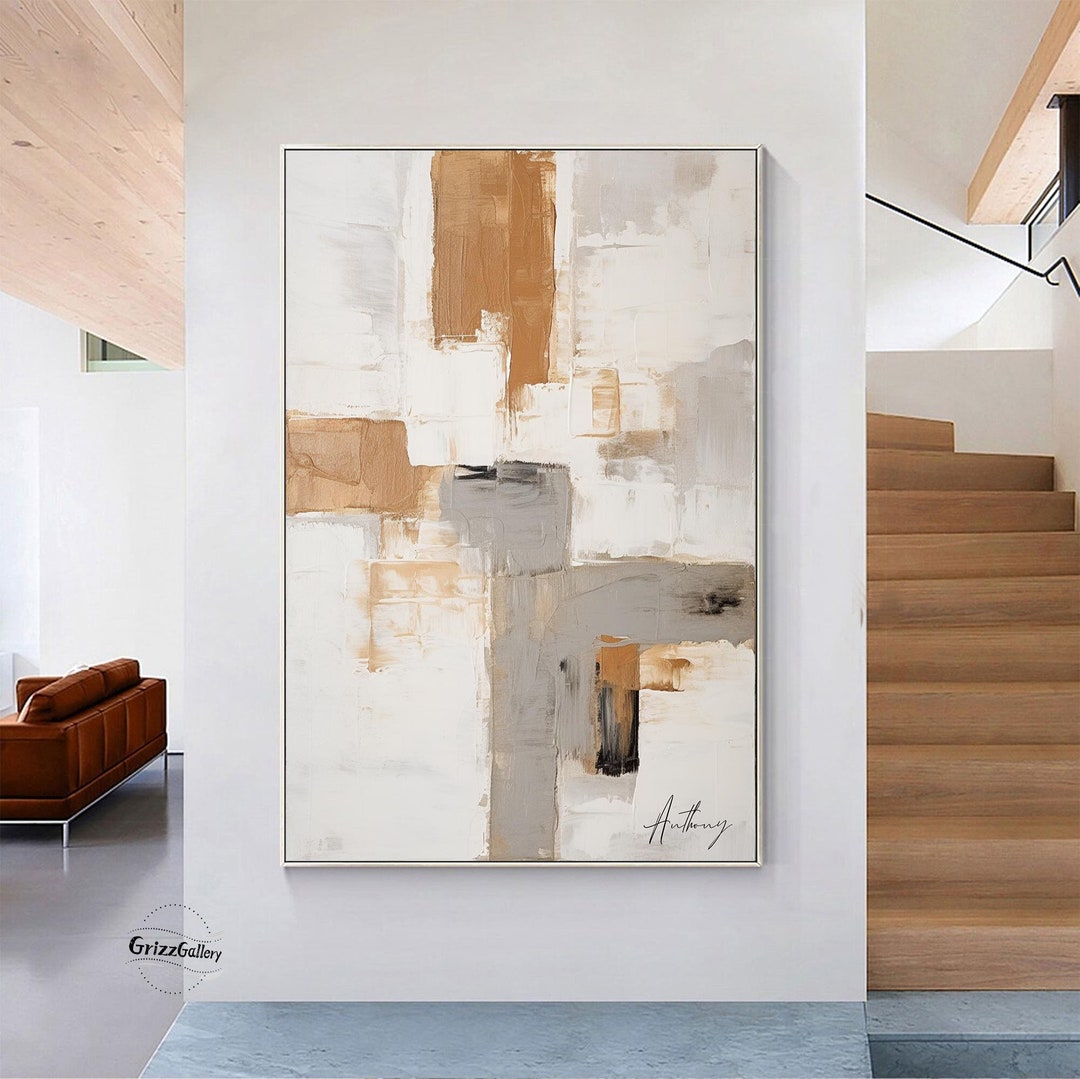 Beige Abstract Wall Art Large Neutral Abstract Canvas Painting Gray ...