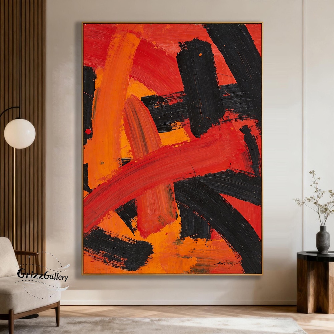 Modern Orange and Red Abstract Painting, Contemporary Home Decor ...