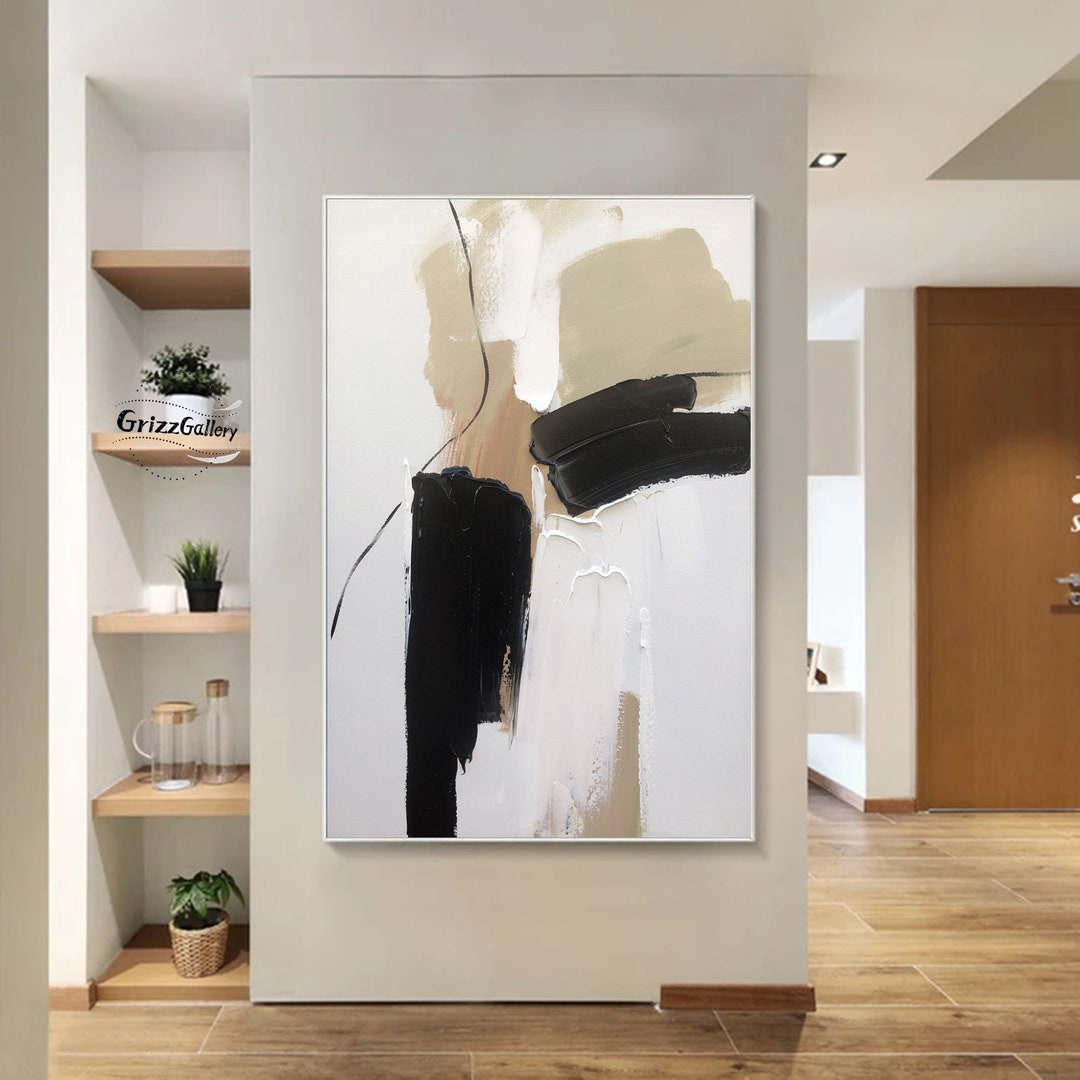 Large Minimalist Texture Painting Black and White Abstract Painting ...