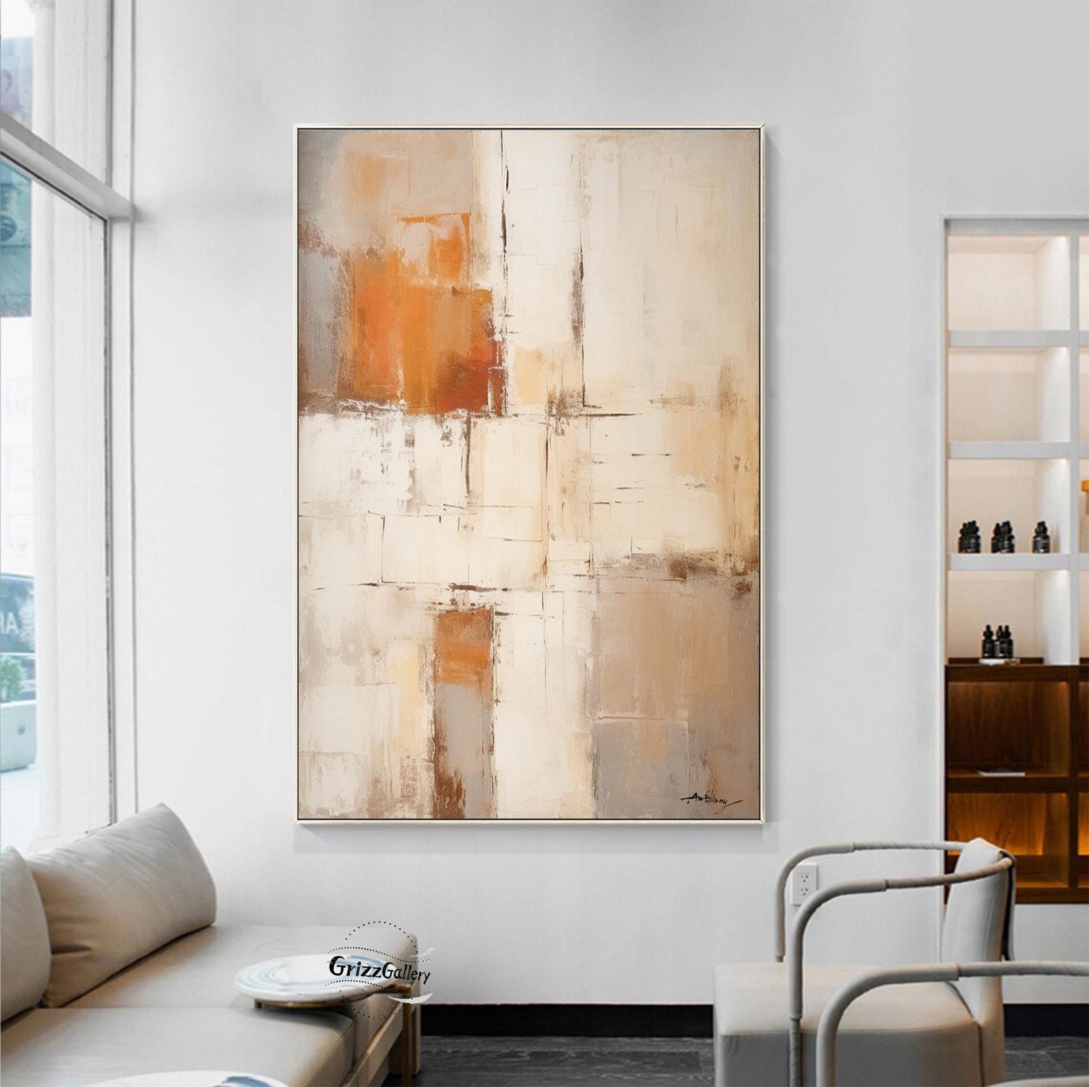 Brown and Beige Geometric Abstract Texture Painting White Minimalist ...