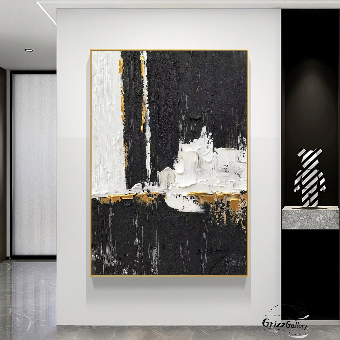 Black and White Abstract Texture Painting Large Black Texture Wall Art ...