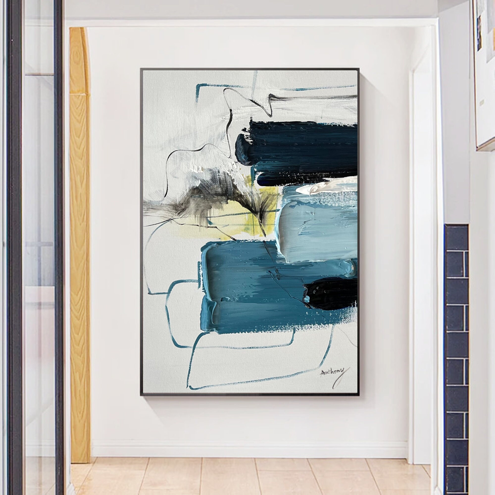 Large Abstract Painting on Canvas Blue Texture Abstract Painting ...