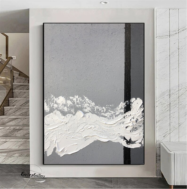Gray and White Minimalist Texture Painting Gray Home Decor Gray Canvas