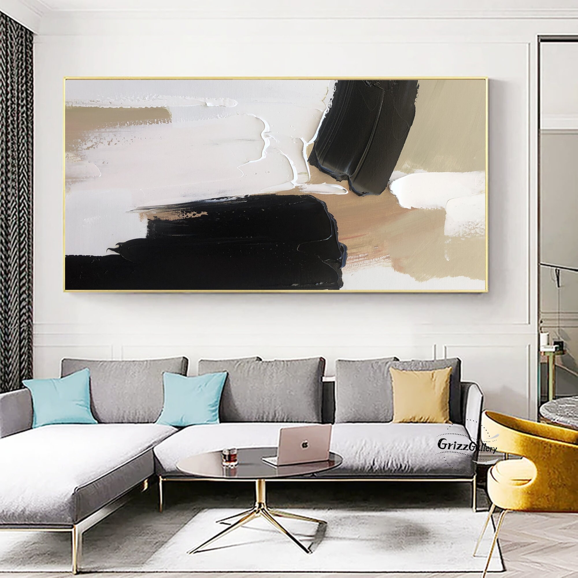 Black and White Minimalist Painting Large Black Abstract Wall Art White ...