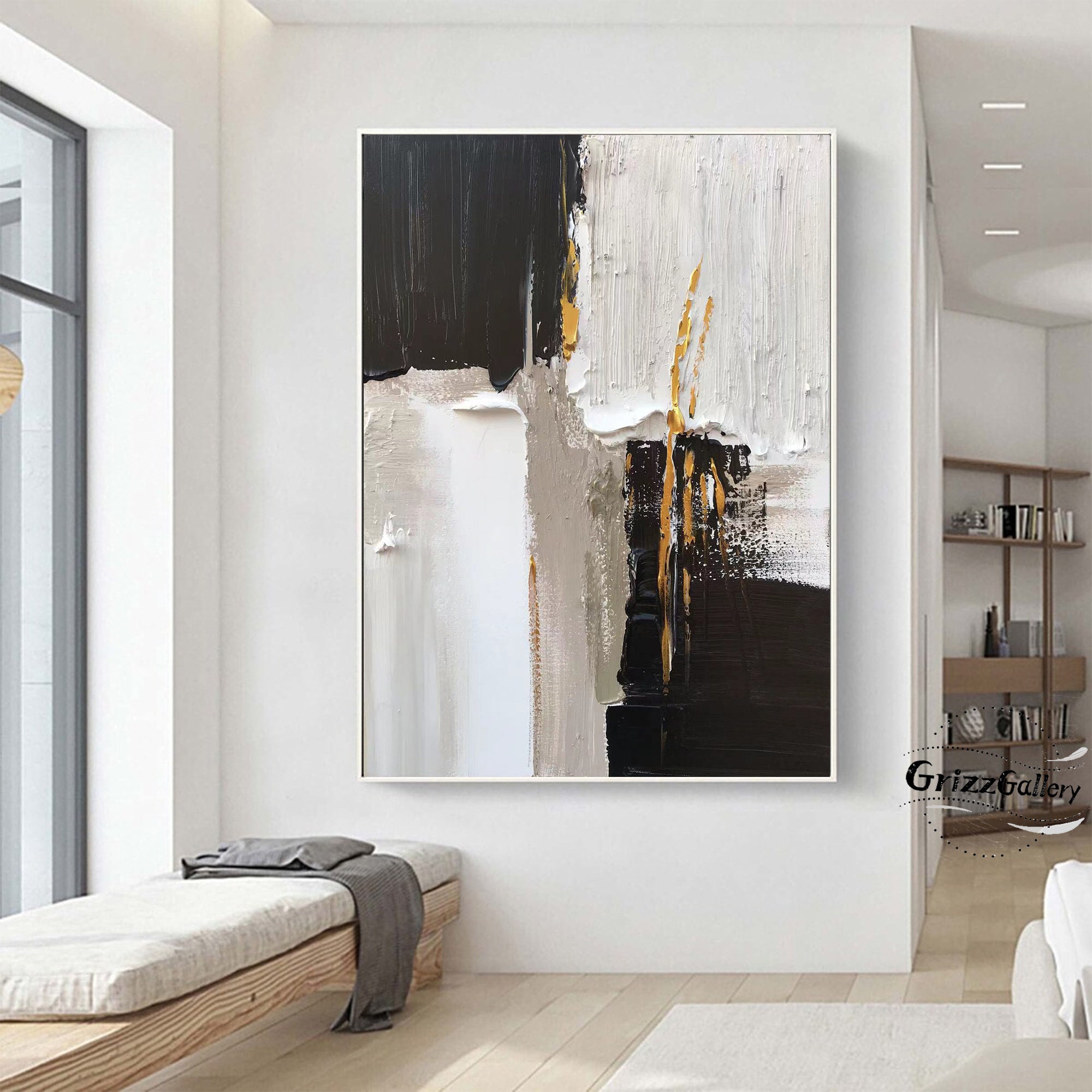 Black and White Abstract Texture Painting Large Minimalist 3D Texture ...