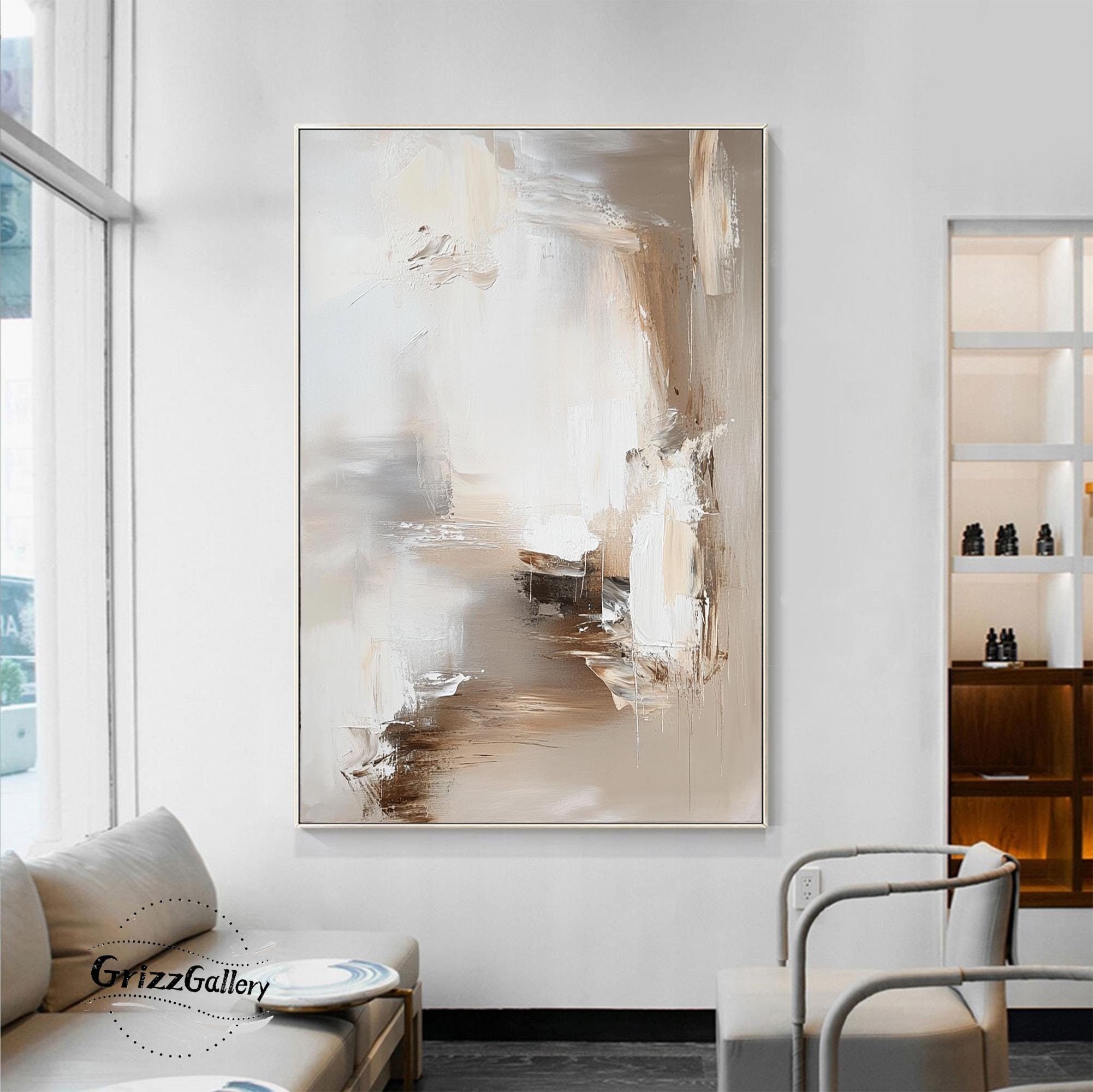 Beige Minimalist Canvas Painting Beige and White Textured Abstract ...