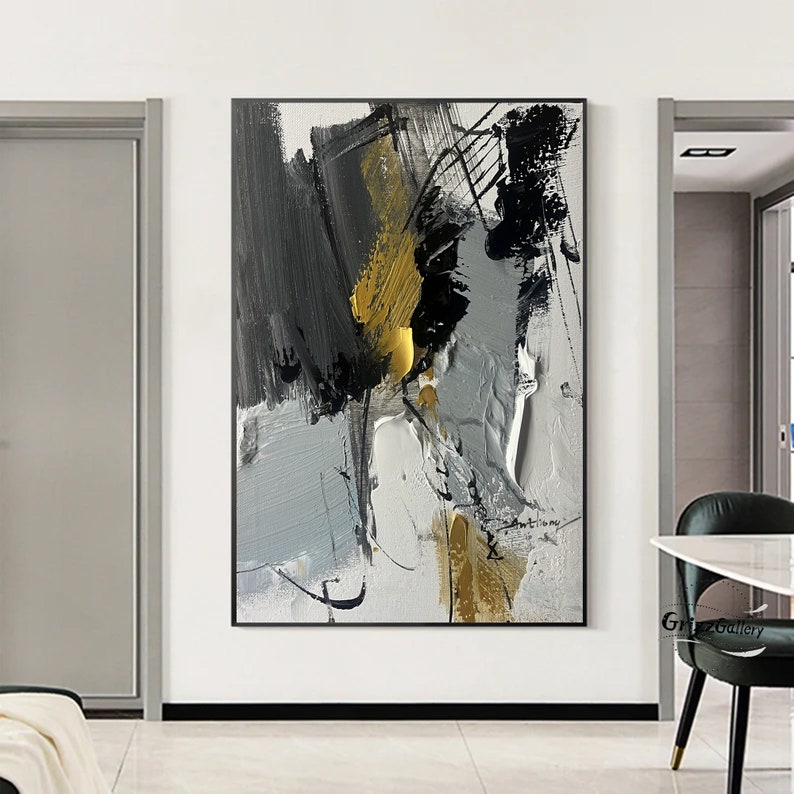 Black and Gray Abstract Painting Black Abstract Wall Art Gray Etsy