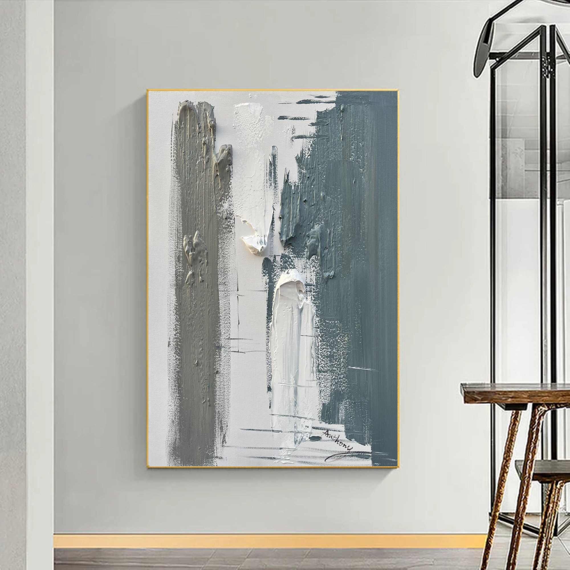 Large Abstract Painting Large Grey Abstract Painting White Etsy UK