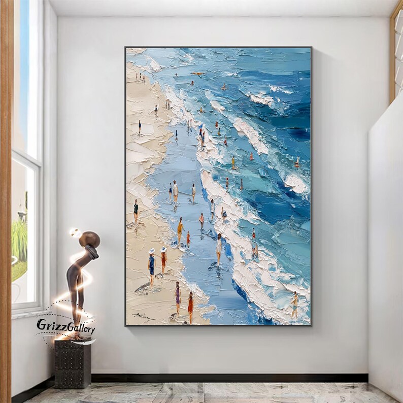 Original Beach Oil Painting on Canvas Large Wave Wall Art Abstract ...