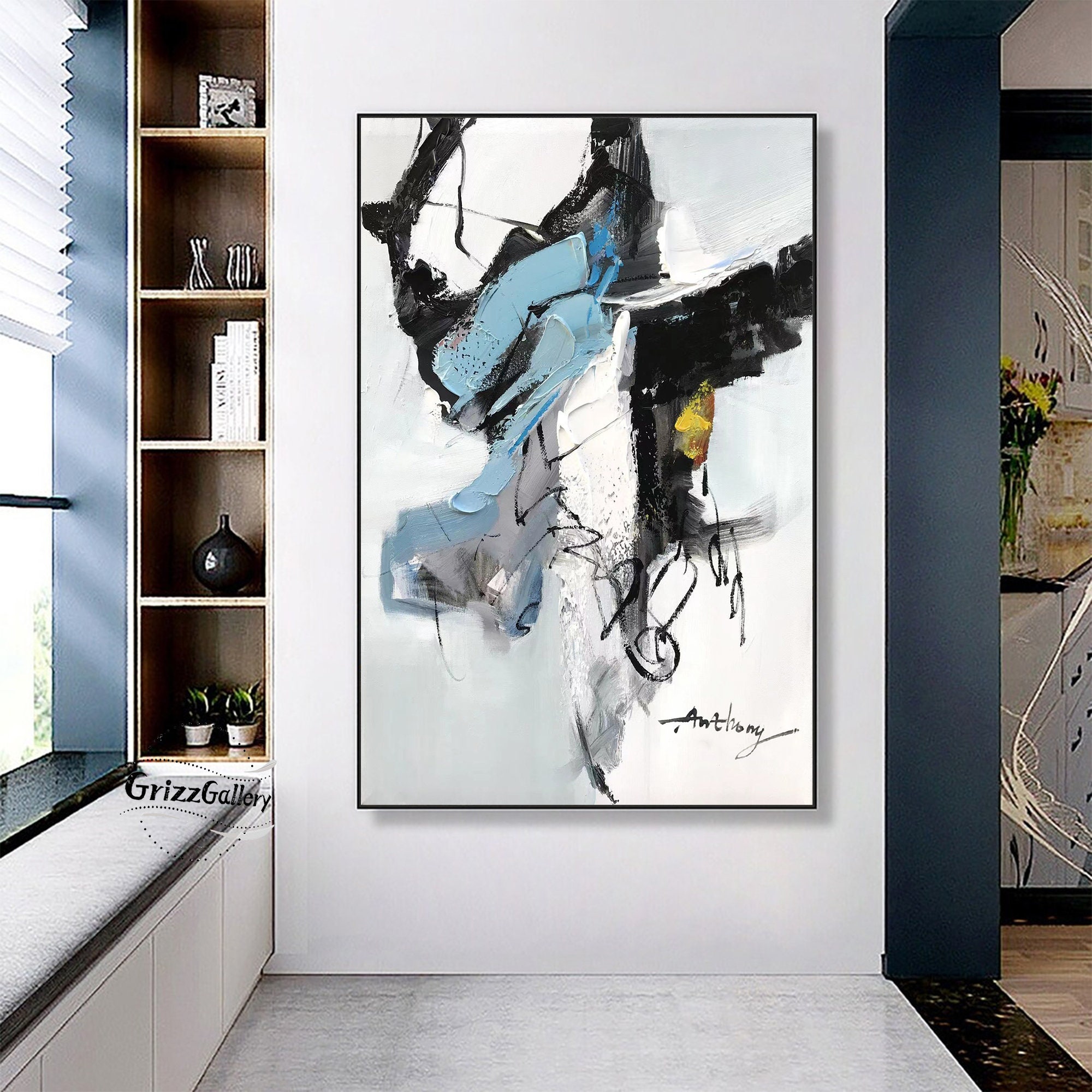 Large Textured Abstract Painting Black and White 3D Textured Abstract ...