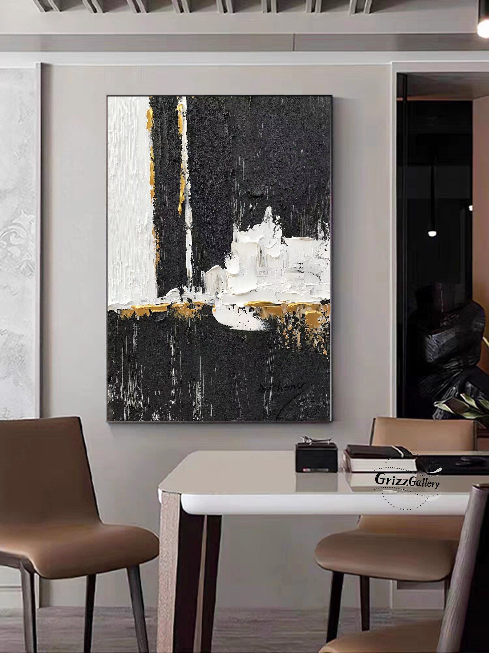 Black and White Abstract Texture Painting Large Black Texture Wall Art ...