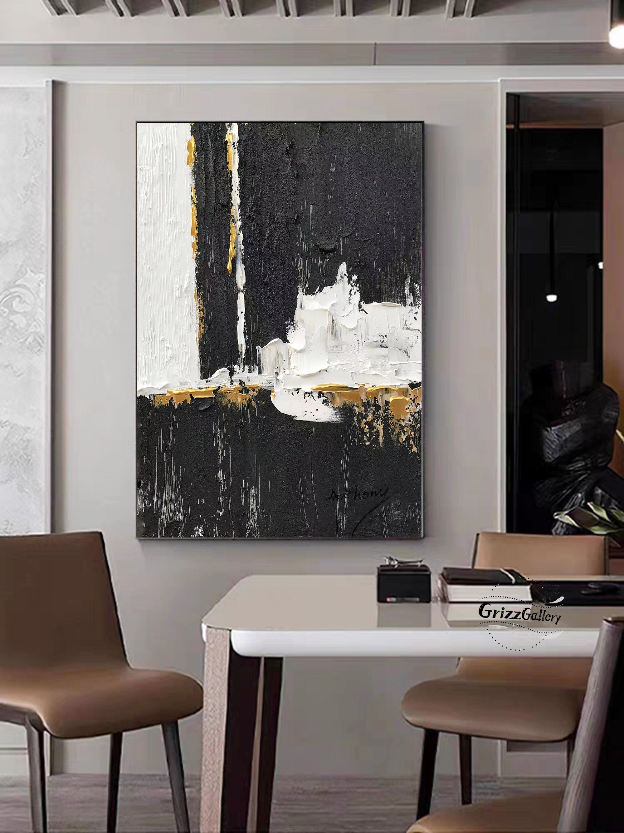 Black and White Abstract Texture Painting Large Black Texture Wall Art ...