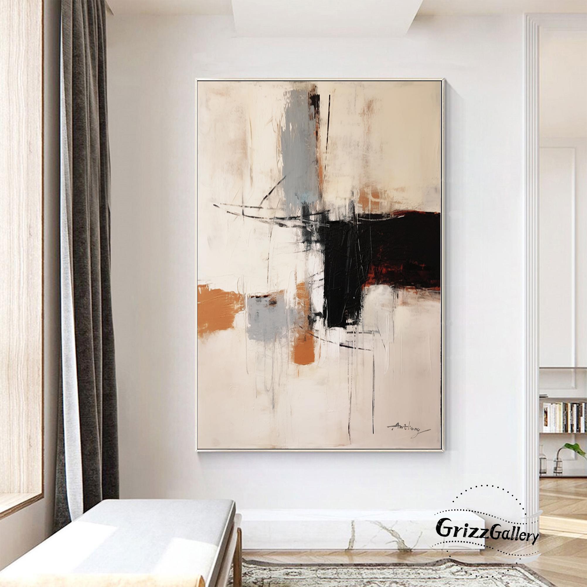 Large Abstract Brown and Black Textured Painting Brown Abstract Wall ...