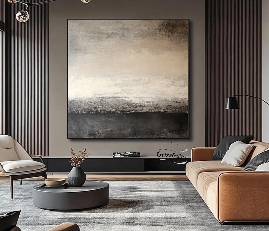 Black and Grey Abstract Canvas Painting Large Black Minimalist Wall Art ...