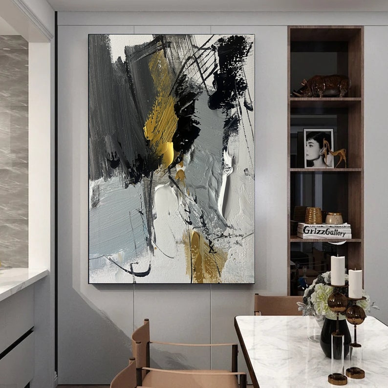 Black and Gray Abstract Painting Black Abstract Wall Art Gray Etsy