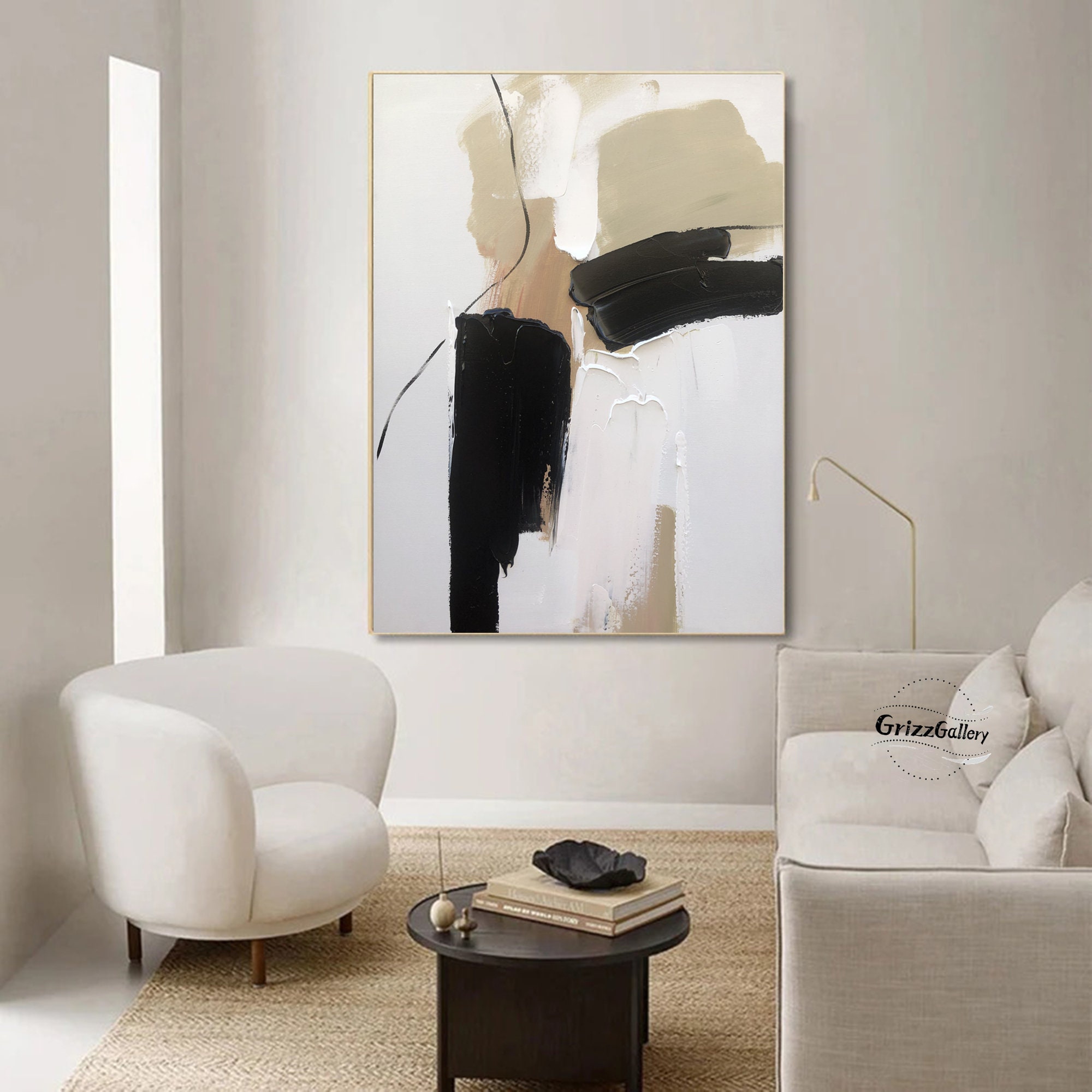 Large Minimalist Texture Painting Black and White Abstract Painting ...