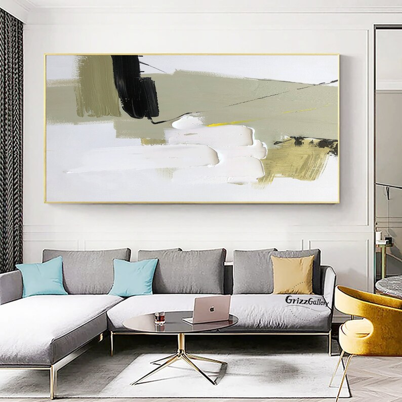 Minimalist Abstract Wall Art Green White Abstract Painting - Etsy - Minimalist Abstract Decor