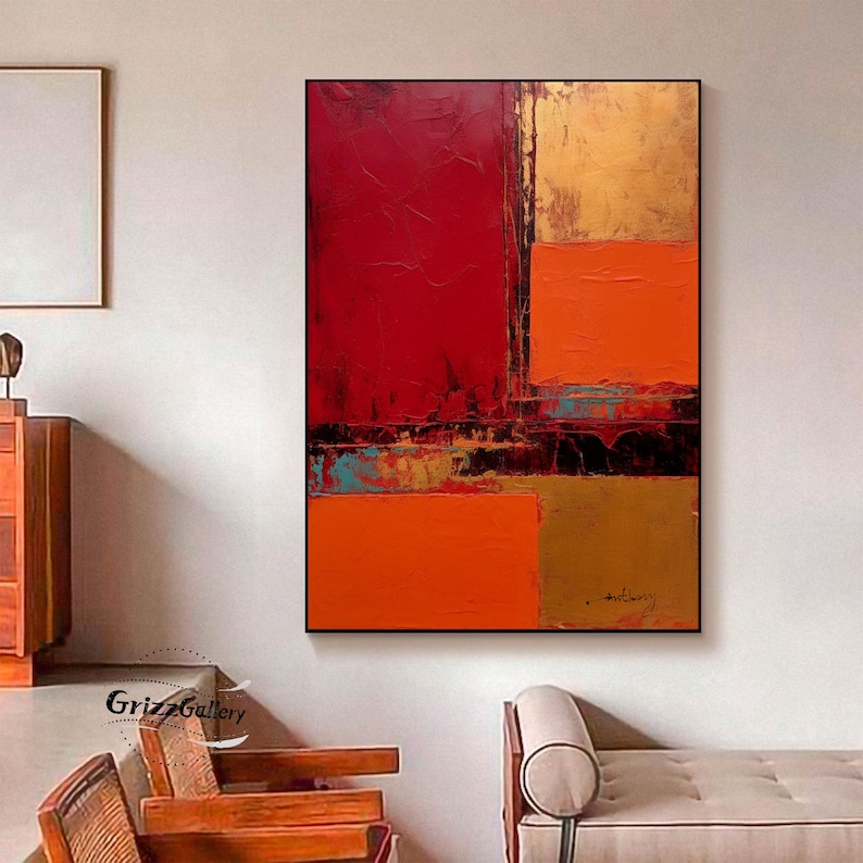 Painting Canvas Red Painting Wall Art Large Red and Orange Texture