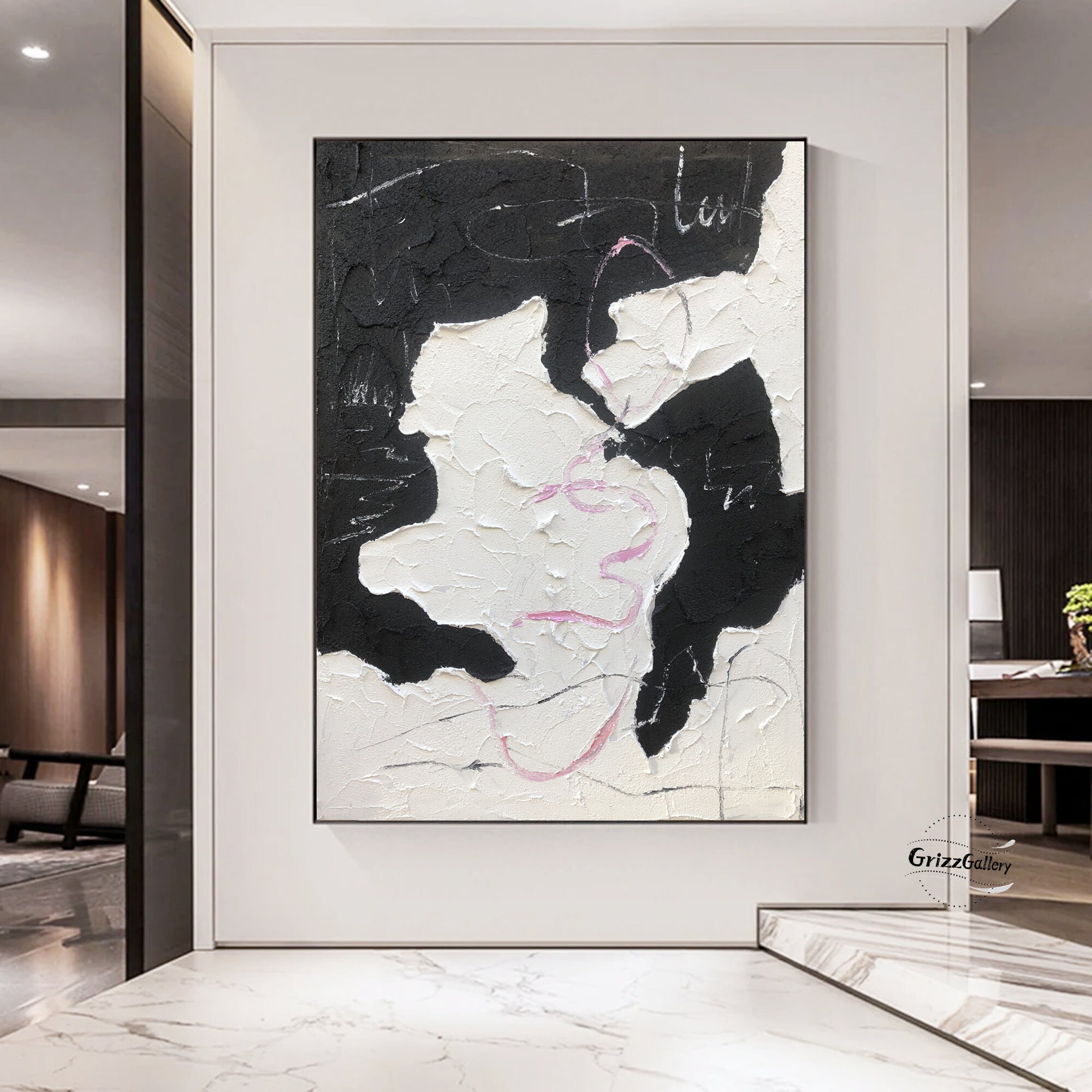 Large Black and White Abstract Texture Painting Black Textured Wall Art ...