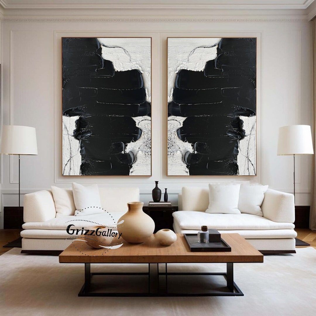 Black and White Abstract Texture Paintings Set of 2 Minimalist Texture ...