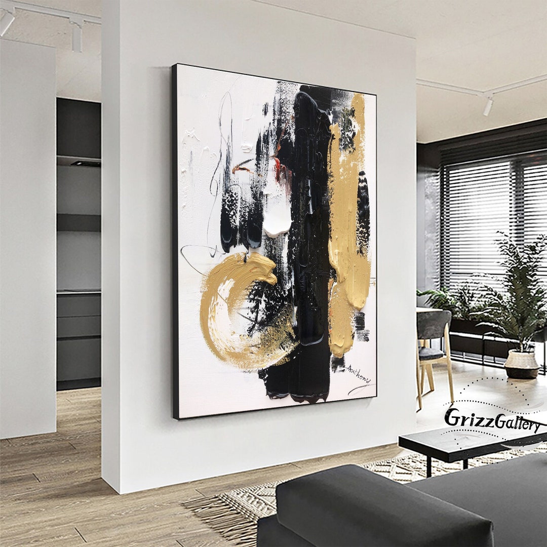 3D Texture Abstract Painting Large Black and White Texture Painting