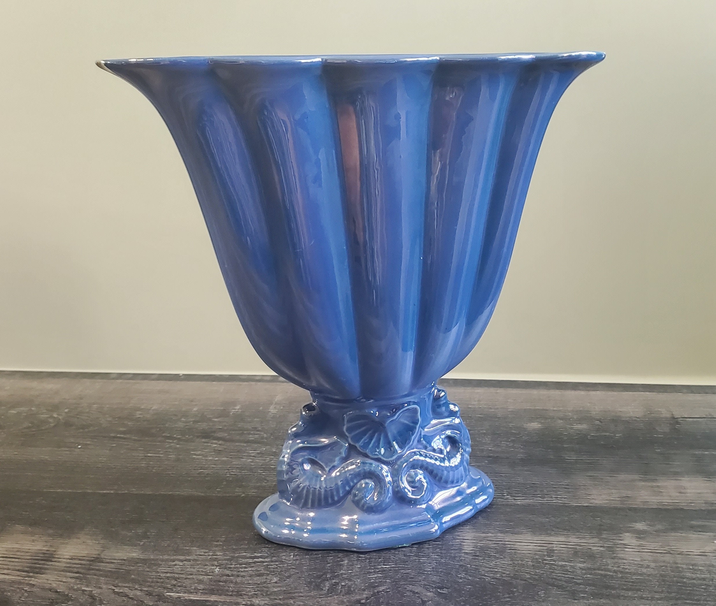 Cowan Pottery Larkspur Seahorse Fan Vase Blue Luster - Etsy