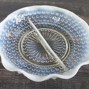 Fenton Moonstone Hobnail Divided Relish Dish