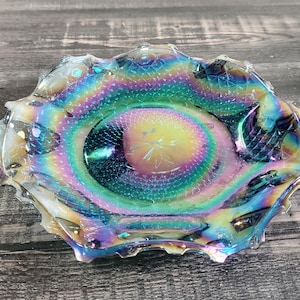 Indiana Carnival Glass Iridescent  Blue Ruffle Plate