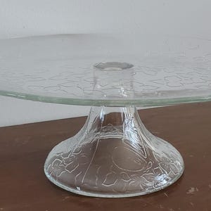 Vintage Clear Glass Cake Stand Flower and Butterfly Design 11&quot;