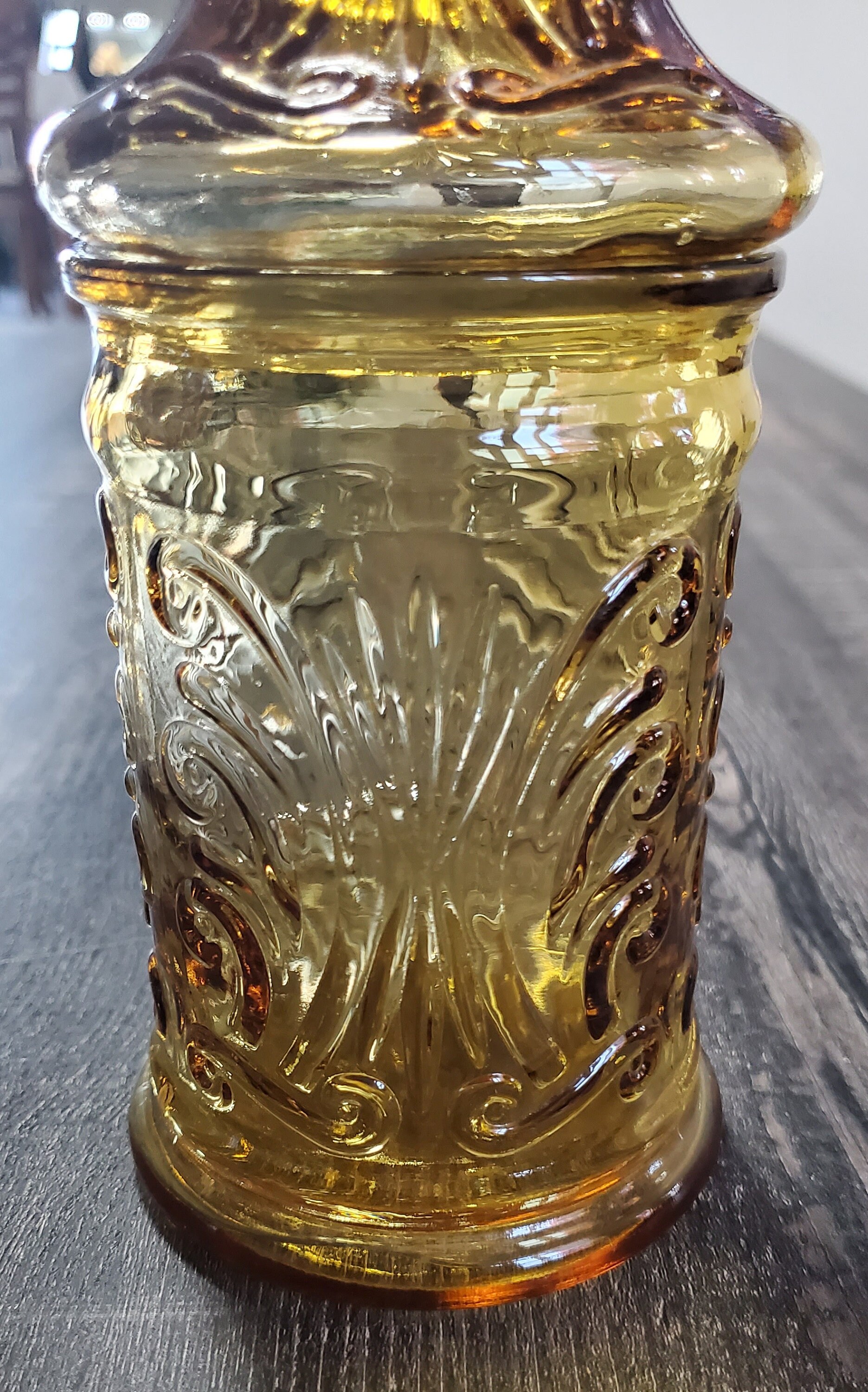 Vintage LE Smith Imperial Honey Amber Atterbury Scroll 3pc Glass