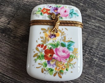 Vintage Atoria Limoges Porcelain Card Case / Match Safe with Flower Design