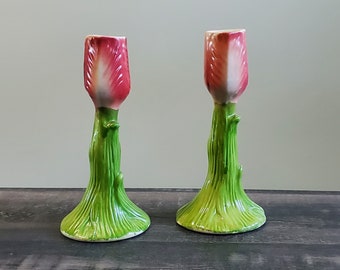 Vintage Pair of Tulip Shaped Bud Vases, Candle Holders