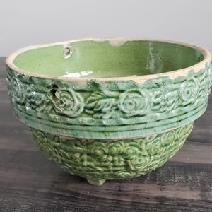 Vintage McCoy Pottery Wild Rose Green Hanging Planter