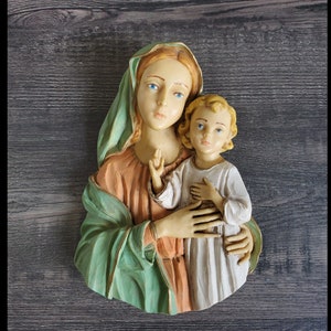 Vintage Religious Sculpture Madonna and Child Wall Hanging