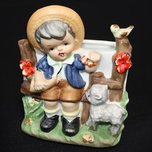 Vintage Ceramic Planter - Little boy with lamb