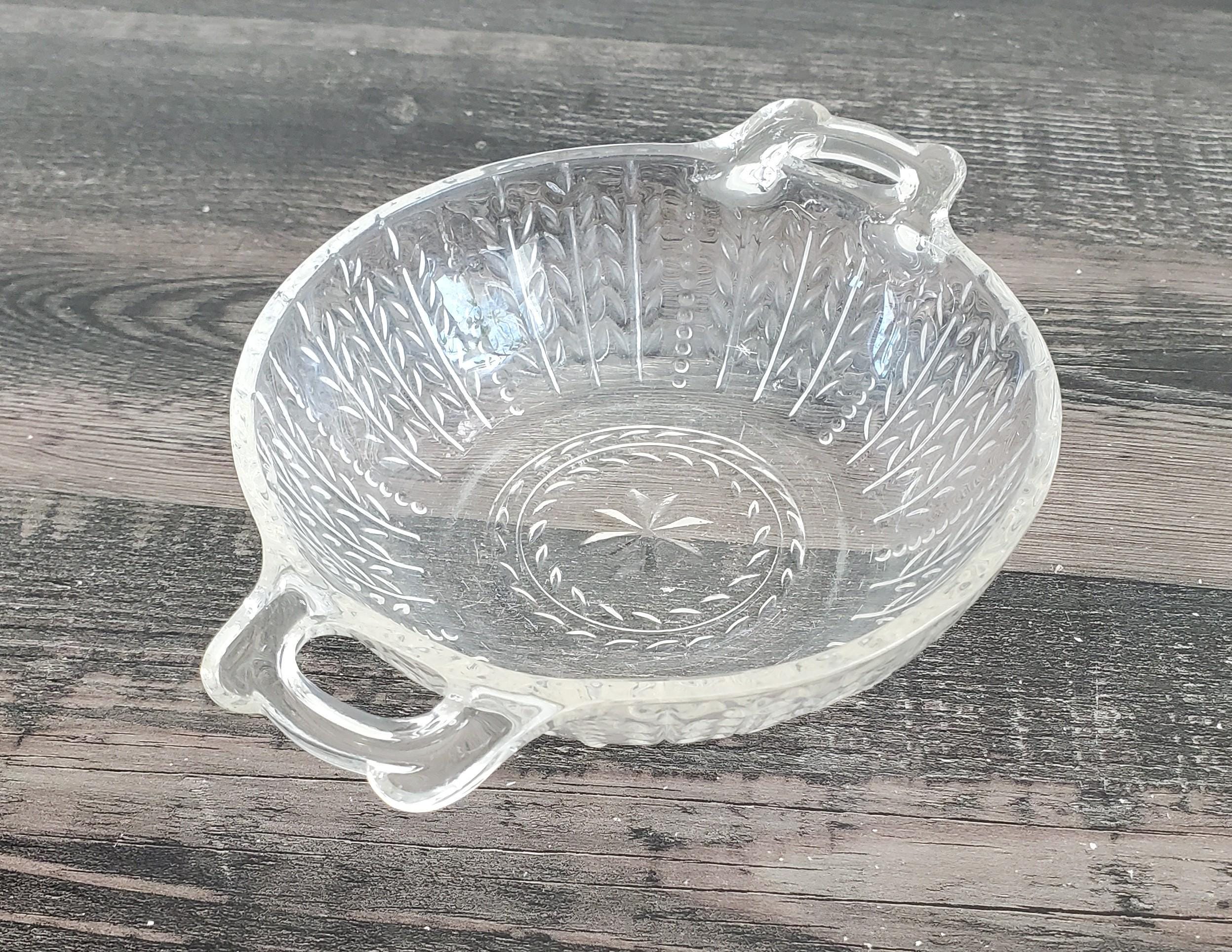 Vintage Federal Glass Wheat and Star Handled Bowl, Berry Bowl